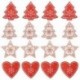 4X (16 darab kevert barkácsolású fehér és piros fa / szív / csillag fa díszek karácsonyraR2K4