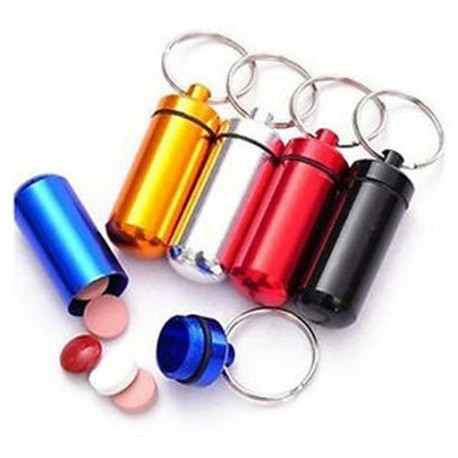 Tetszőleges szín - 3 db alumínium kapszula Pill Fob Box gyorsítótár-tartály kulcstartó-véletlenszerű színű BEB