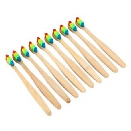 Vaclav 10Pc bambusz fogkefe Rainbow Bambusz fogkefe rostos fogkefe C W8W2