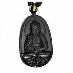 Természetes blackstone faragott szerencsés buddha amulett medál gyöngyökkel nyaklánc B A5E0