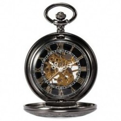 férfi fekete Steampunk csontváz réz zsebóra Y6Q6