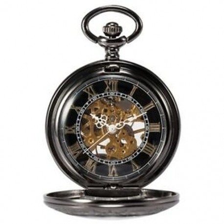 férfi fekete Steampunk csontváz réz zsebóra Y6Q6