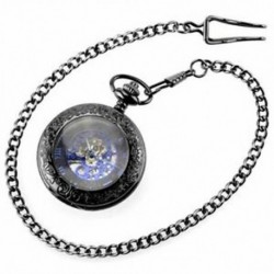 Retro Steampunk mechanikus szél zsebóra fémszürke kék E6E4-ben