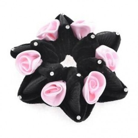 Strasszos rózsadísz, elasztikus bársonyos hajkarcolás, lófarok tartója Pink Bl A2J9