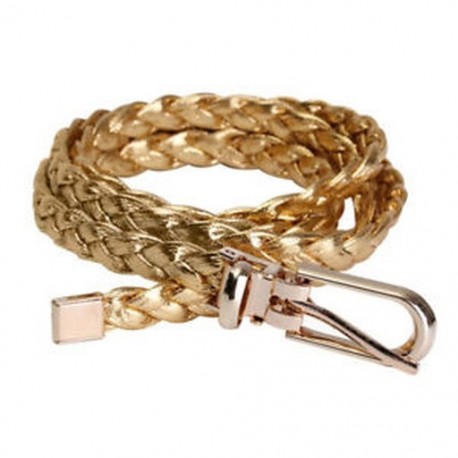 Női egyszerű fonott PU bőr keskeny vékony csat szíj deréköv Waistba P5V6