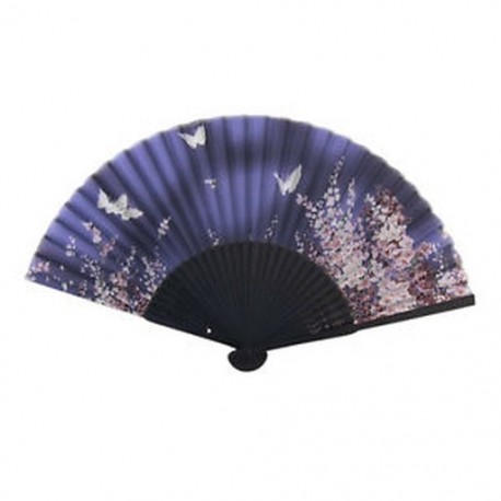20x (japán selyem kézi ventilátor, kék kis virágok pillangókkal P6J8