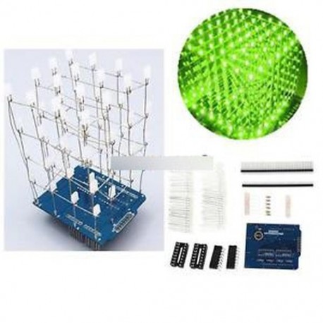 Zöld 4X4X4 könnyű kocka készlet Arduino uno pajzs LED precíz DIY készlet