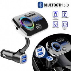 Autós Bluetooth vezeték nélküli 5.0 FM adóadó MP3rádió adapter Autós kihangosító hívókészlet 2 USBtöltő LEDes