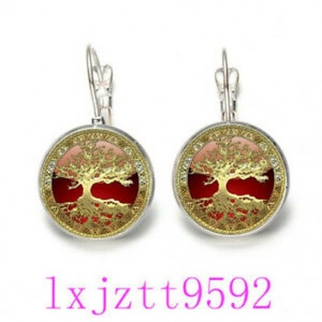 Élet arany aranyfa cabochon (18 mm) karjú fülbevalói ezüst női ékszerek