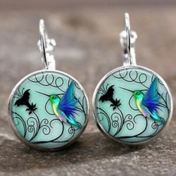 1 pár kék kolibri ezüst divatos üveg cabochon 18 mm karos hátsó fülbevalók