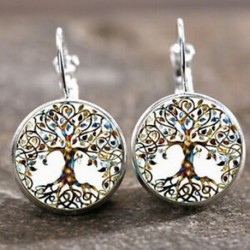 1 pár életfa divatos ezüst divatos üveg cabochon 18 mm karos hátsó fülbevaló