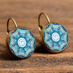 2018 Mandala üveg cabochon (18 mm) kar hátsó fülbevalók bronz nő ékszerek GB-182