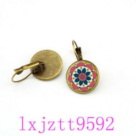 Mandala üveg cabochon (18 mm) kar hátsó fülbevalók bronz női ékszerek GB-107