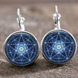1 pár Pentagram Wicca ezüst divatos üveg cabochon 18 mm karos hátsó fülbevalók