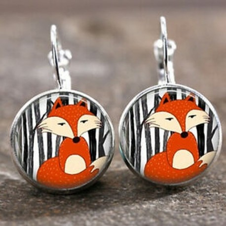 2 db / 1 pár róka Ezüst divatos üveg cabochon 18 mm karos hátsó fülbevalók