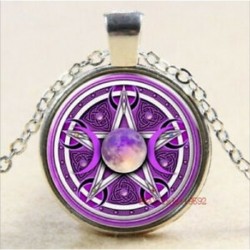 lila wicca hármas hold üveg Cabochon Tibet ezüst medál lánc nyaklánc ajándék