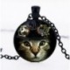 Vintage Steampunk macska fotó cabochon üveg fekete lánc medál nyaklánc