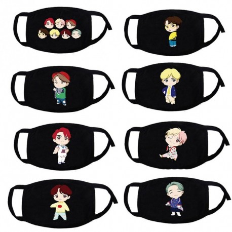Fekete BTS szájmaszk választható mintával - KPOP - BTS - Bangtan Boys