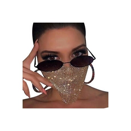 Aranysárga - női szexi retikulált arc szájvédő strasszos éjszakai klub parti fátyol