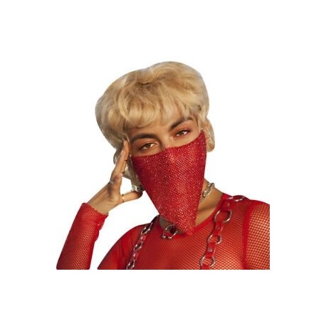 Piros - női szexi retikulált arc szájvédő strasszos éjszakai klub party fátyol