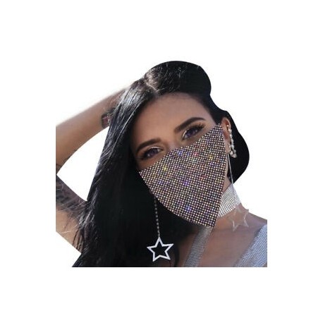 Fekete AB strassz - női szexi retikulált arc szájvédő strasszos éjszakai klub party fátyol