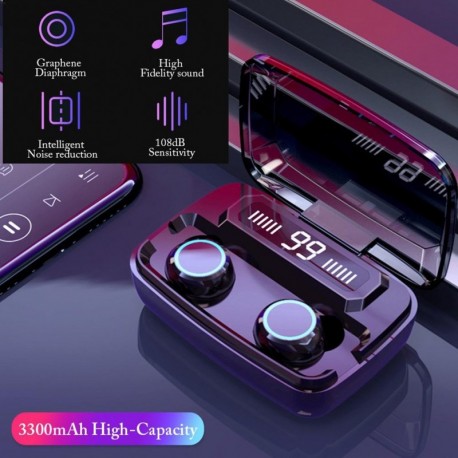 TWS Bluetooth 5.0 fülhallgató LED digitális érintésű Bluetooth fülhallgató HiFi  basszus fülhallgató IPX7 vízálló