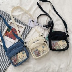 Női divat retro stílusú vászon válltáska átlátszó rajzfilm messenger táska