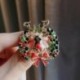 Rózsaszín rénszarvas bross tű - Karácsonyi XMAS angyal tök kristálygyöngy női mellbimbó bross tű ékszerek
