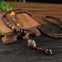 Nepáli imakerék - Retro Nepál buddhista Mala gyöngy medál nyaklánc hosszú pulóver lánc női karácsony