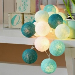 Velencei kék - 20 pamut golyós húr Fairy Night Lights USB LED izzó otthoni party dekoráció