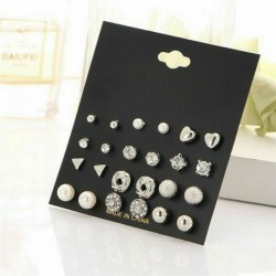 Gyöngy kristály szett (12 pár) - Boho etnikai bojt fülbevalók szettek nőknek a béren kívüli vintage divatékszerek