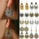* 33 - Vintage Boho etnikai bojt fülbevalók türkiz gyöngyökkel horog női füllengő ajándék