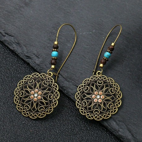 * 36 - Vintage Boho etnikai bojt fülbevalók türkiz gyöngyökkel horog női füllengő ajándék