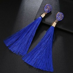 * 01 Kék - 2020 női bohém fülbevaló hosszú bojt rojt Boho Dangle Stud fülbevaló ékszerek