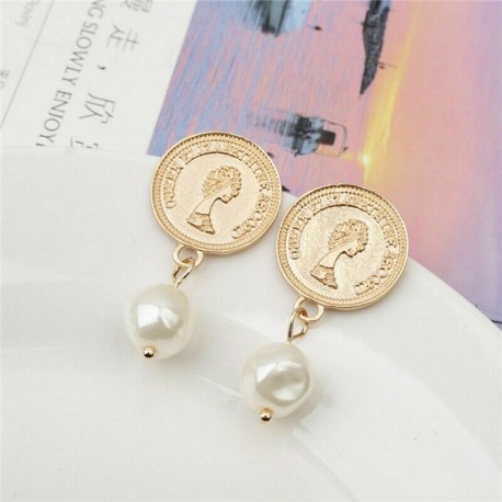 37-arany gyöngy fülbevalók - Divat Boho kerek fülbevalók női fém geometriai gyöngy fülbevalók ékszerek