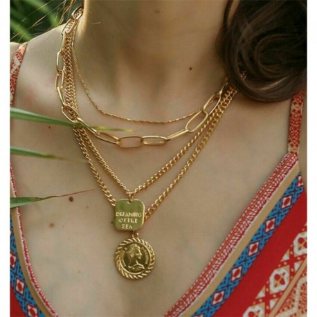 * 2 Etnikai cigány Boho arany nyak ... - Többrétegű divat Női Boho ötvözet kulcscsont choker nyaklánc báj lánc