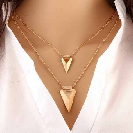 * 3 Egyszerű háromszög - Női Boho többrétegű choker hosszú lánc állítás nyaklánc medál ékszer ajándék