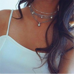 * 116. Crystal Star láncfojtó ... - Többrétegű női női ötvözet kulcscsont choker nyaklánc bűbáj lánc ékszerek