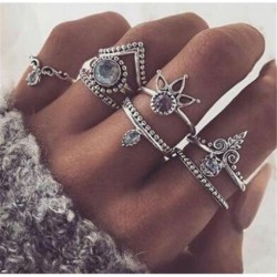 8db / Set Silver * 1 - Divat gyűrű készlet retro kézzel készített vintage Boho stílusú virággyűrűk ékszer ajándék