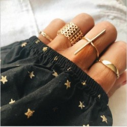 7db / 1. arany készlet - Divat gyűrű készlet retro kézzel készített vintage Boho stílusú virággyűrűk ékszer