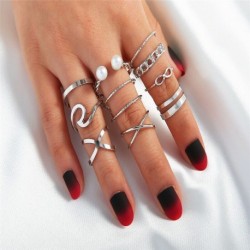 10db / Set Silver * 3 - Divat gyűrű készlet retro kézzel készített vintage Boho stílusú virággyűrűk ékszer ajándék