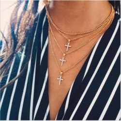 * 5 Arany többrétegű kereszt Penda ... - Női Boho többrétegű choker hosszú lánc állítás nyaklánc medál ékszer