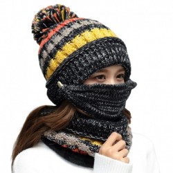 Fekete - UK_ 3PCS NŐI TÉLI PLUSZ KÖTÖTT KALAPOS BABA SÁL ARCBORÍTÓ NYAKMELEGÍTŐ