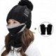 Fekete - UK_ AU_ KQ_ AB_ Kültéri női téli szélálló kötött sapka sál arcvédő kesztyű