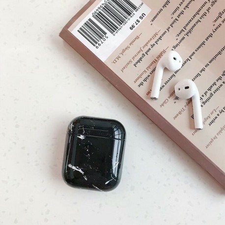 Fekete - Fülhallgató tok Airpods tokhoz Luxus márvány kemény fejhallgató védőtáska