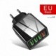 EU csatlakozó (fekete) - USA / EU / Egyesült Királyság 4 portos QC3.0 gyors gyorstöltő USB hub fali töltő hálózati