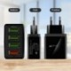 Amerikai csatlakozó (fehér) - USA / EU / Egyesült Királyság 4 portos QC3.0 gyors gyorstöltő USB hub fali töltő