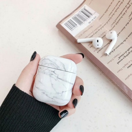 fehér - Fülhallgató tok Airpods tokhoz Luxus márvány kemény fejhallgató védőtáska