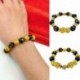 * 1 - Feng Shui fekete bevonatú Obsidian Alloy Wealth karkötő Unisex karszalag arany ajándék