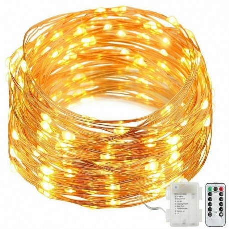 10M meleg fehér - 50 / 100LED Fairy Light réz húr távirányító akkumulátoros 8 funkció